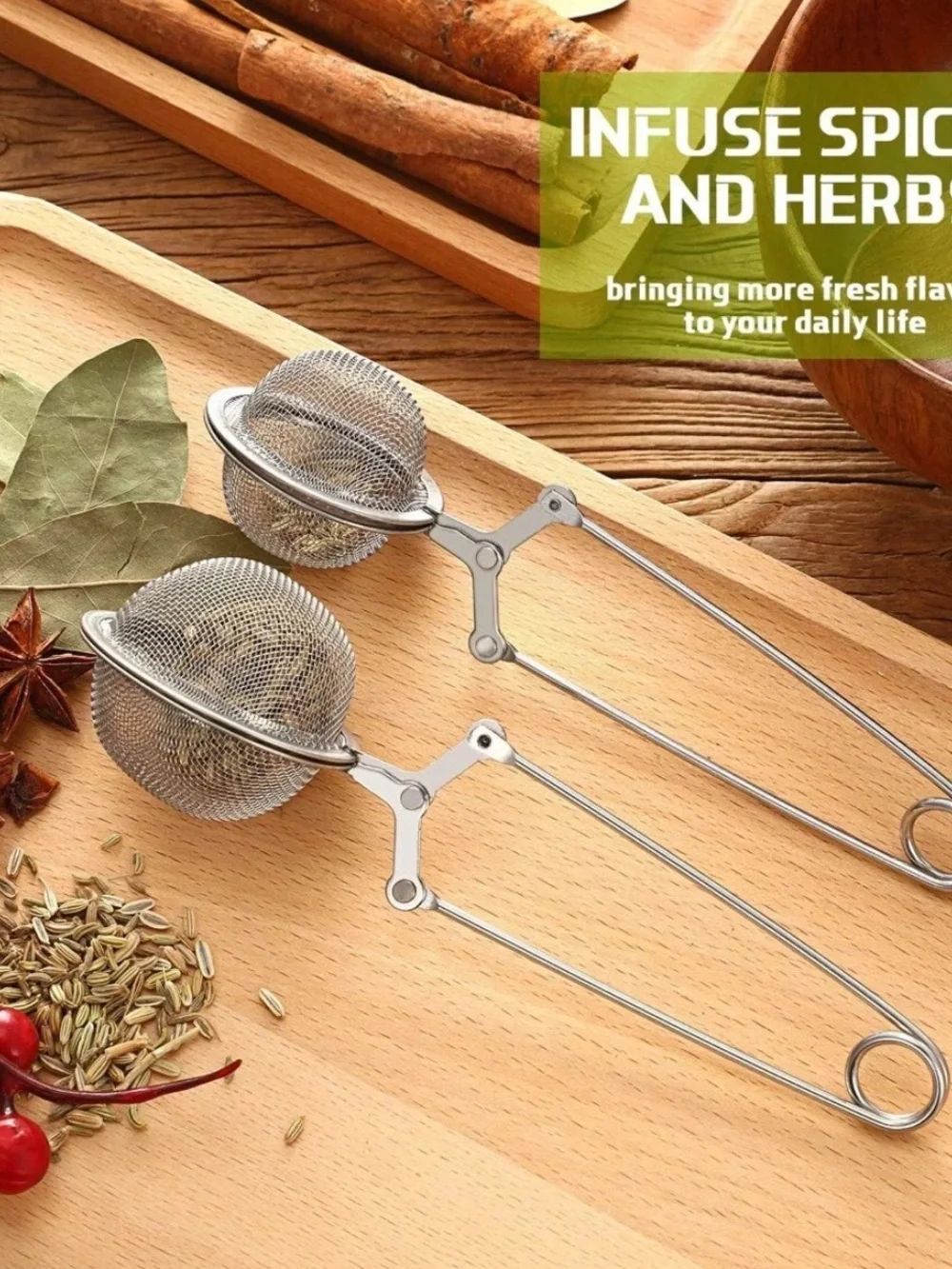 2pc Tea Infuser Loose Leaf Tea Snap Ball Tea Strainer Spoon